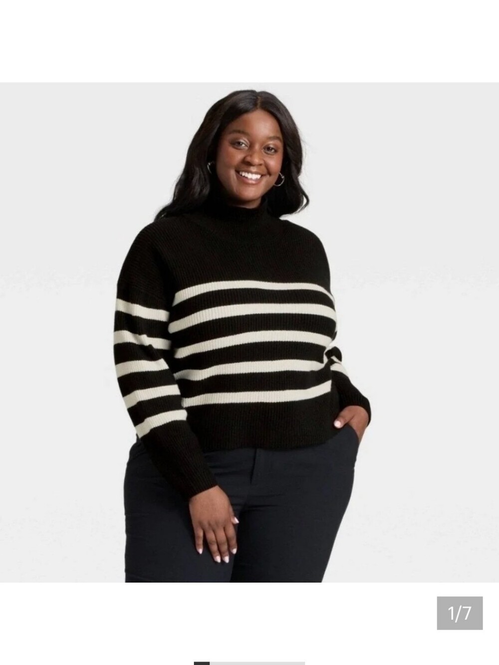 a new day Striped Knit Sweater in Black & White - XS- NWOT